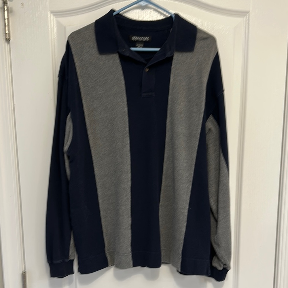 Structure Blue and Gray Polo Shirt with Color-Block Design